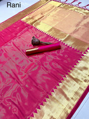 Pure Soft Tissue Silk Big Temple Boder Work Saree
