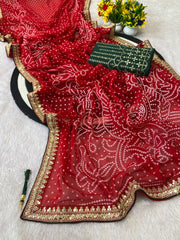 Beautiful Designer Georgette Coding Sequence Bandhani Foil Printed Saree