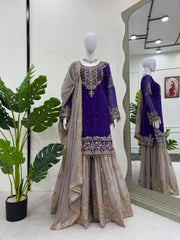 Party-wear Beautiful Designer Georgette Coding & Sequence With Pearl Work Sharara