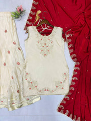 Beautiful Designer Chinon Silk Sequence Embroidery Work Dress