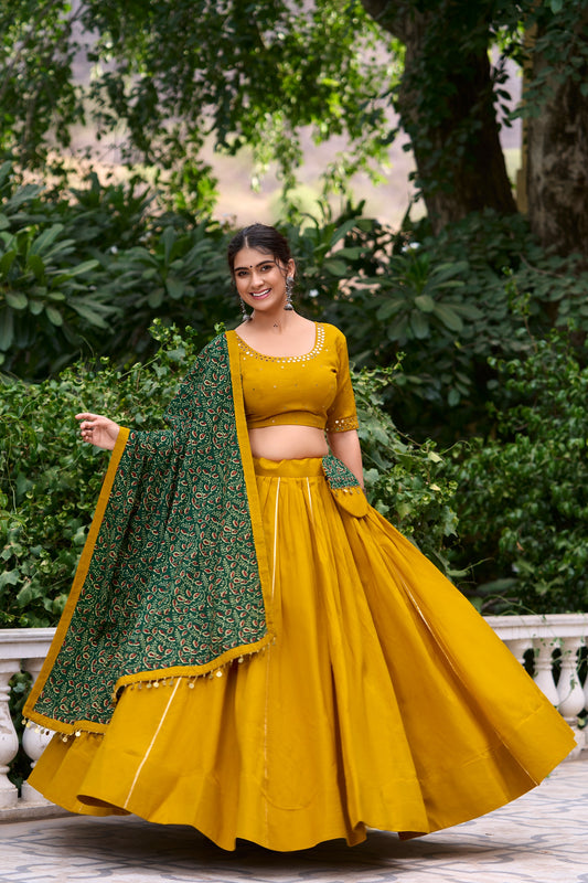 Navratri Nights Pure Cotton Plain With Gotta Patti Lehenga Choli