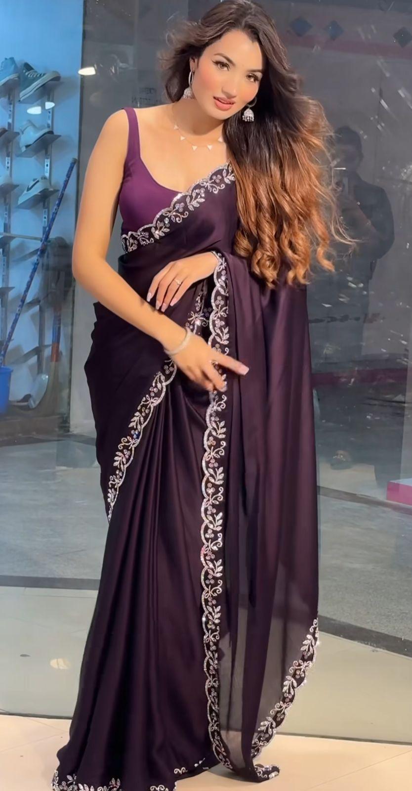 Party-wear Rangoli Silk Shining Handmade Diamond Panel Work Saree