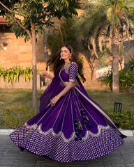 Wedding Special Purple Georgette Thread With Sequence Work Lehenga Choli