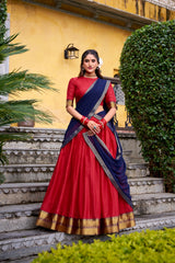 Beautiful South Special Vintage Poly Cotton Zari Weaving Work Half Saree