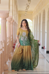 Trendy Designer Ready-made Chinnon Print Rich Beads Embroidered Work Sharara