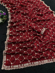 Party-wear Fendy Chiffon Silk Sequence Embroidery Work Saree