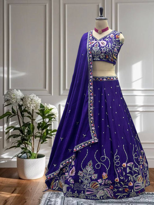 Trending Designer Purple Embroidery Sequence Thread Lehenga Choli