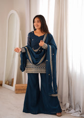 Party-wear Trendy Crunchy Silk Embroidery Sequence Work Sharara