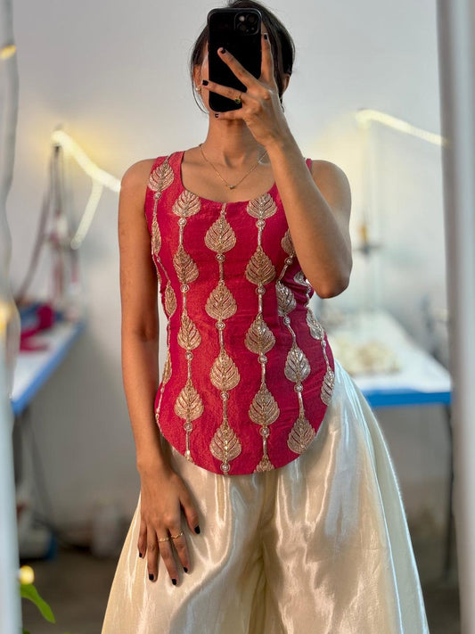 Party-wear Soft Chinon Embroidery & Thread With Sequence Top- Palazzo