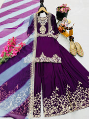 Party-wear Designer Chinon Silk Codding Sequence & Embroidery Sharara
