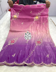 Beautiful Gold Crush Silk With Multi Pita Work Saree
