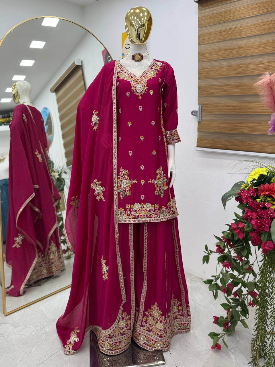 Party-wear Chinon Silk Coding Sequence Embroidery Work Sharara