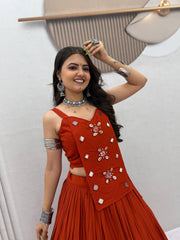 Navratri Special Cotton Handwork Real Coding & Mirror Work Lehenga With Stitched Blouse