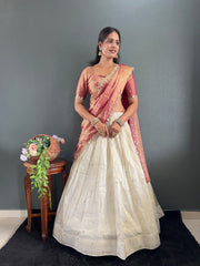 South Indian Special Festive Tissue Silk Embroidery Work Lehenga Choli