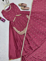 Partywear Chinon Silk Embroidery Sequence & Moti Work Sharara