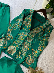 Trendy Stylish Chinon Silk Sequence Embroidery Work Three Piece Set