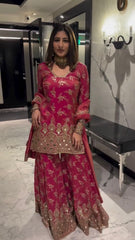 Party-wear Simmer Silk Thread With Sequence With Real Mirror Sharara