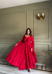 Beautiful Soft Georgette Luckhnowi Sequence Thread Work Anarkali Suit