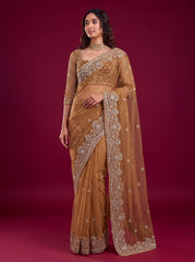 Luxurious Party-wear Net Sequence Embroidery Work Saree