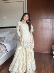 Party-wear Chinon Silk Embroidery Work Sharara