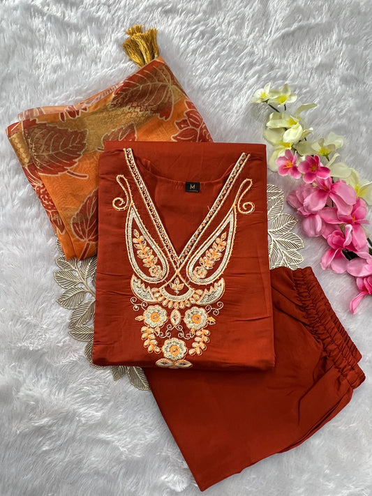 Beautiful Roman Silk Embroidery With Sequence Work Dress