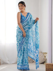 Beautiful Georgette Printed With Mirror Work Saree