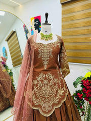Designer Simmer Silk Coding Sequence Embroidery Work Top Lehenga & Dupatta Set