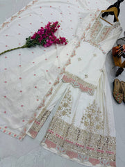 Party-wear Chinon Silk Sequence Embroidery Work Sharara