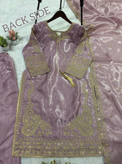 Wedding Season Special Glass Roman Silk Coding Sequence with Embroidery Work Suit