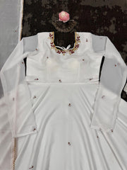 Beautiful Georgette White Designer Handwork Gown