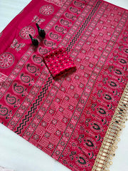 Trendy Pure Arjakh Satin viscous Silk With Real Mirror Work Saree