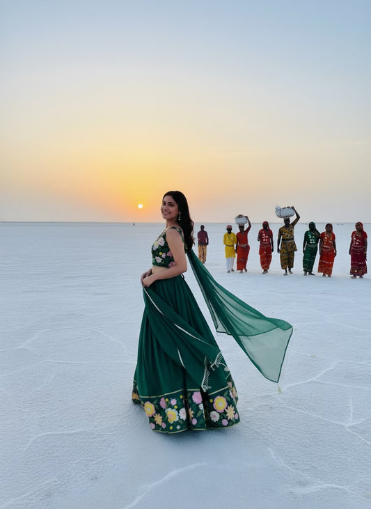 Stunning Traditional Artistry Georgette Crosek Thread & Embroidery Work Lehenga Choli