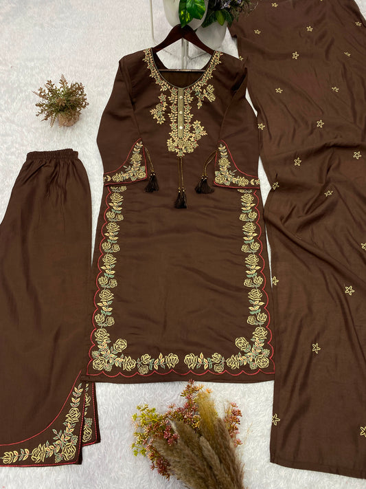 Beautiful Roman Silk Embroidery Work Suit