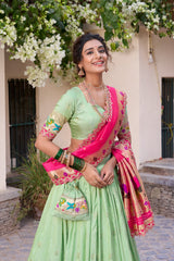 Adorning Traditional Jacquard Silk Paithani Zari Weaving Work Lehenga Choli