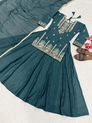 Designer Partywear Roman Cotton Sequence Embroidery Work Lehenga With Top & Dupatta