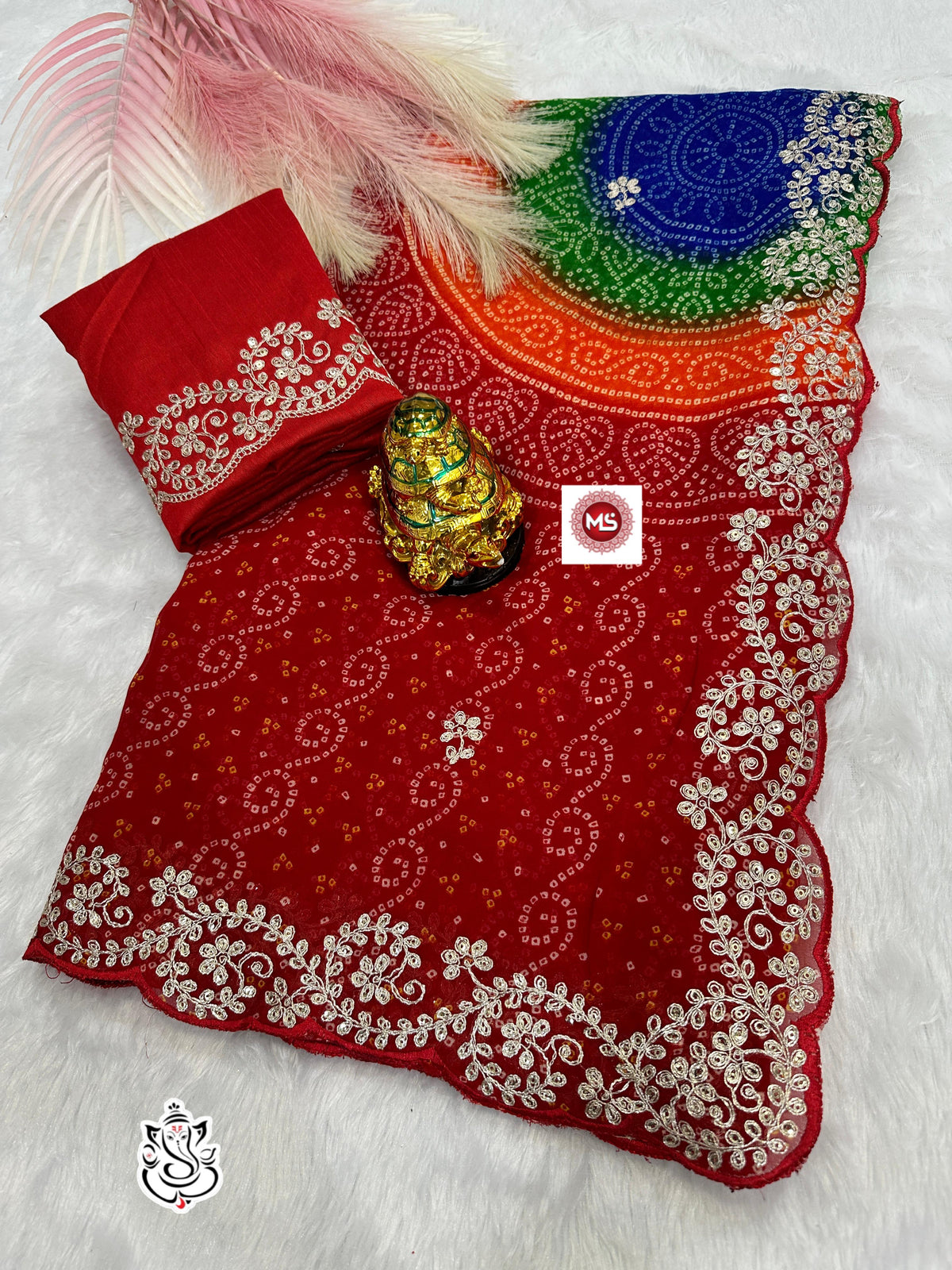 Beautiful Georgette Bandhej Multi Colour Printed Saree