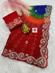 Beautiful Georgette Bandhej Multi Colour Printed Saree