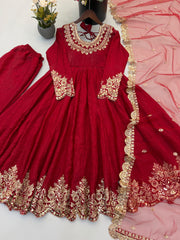 Karwachauth Special  Doremon Crush Silk Embroidery Sequence Work Gown