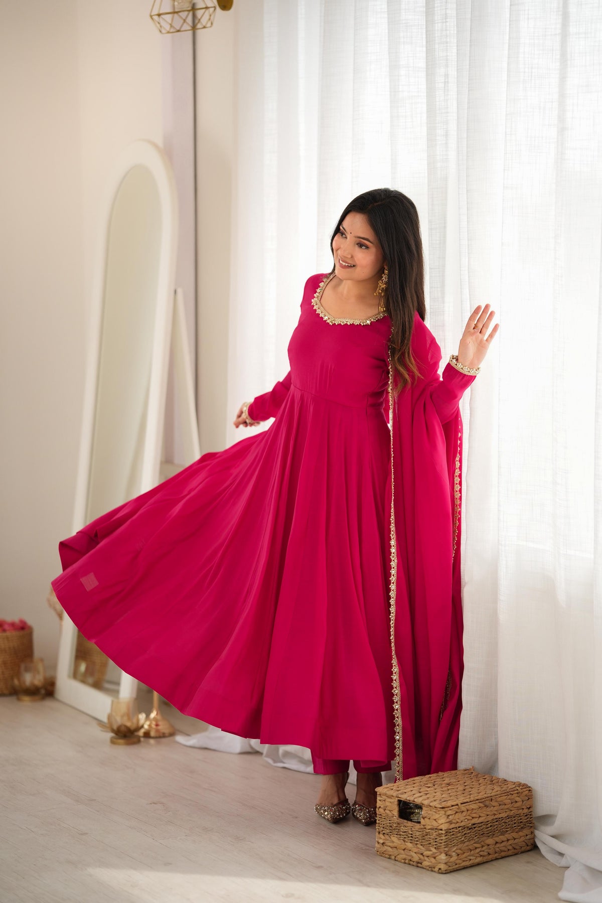 Festive Special mal Chanderi Silk Handwork & Mirror Lace Gown