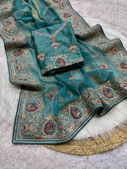 Beautiful Soft Srivali Silk Exquisite Peacock Multi-Thread Figure Saree