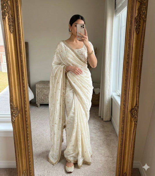 Party-wear Space Satin Multi Sequence With Real Mirror Lace Saree
