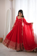 Elegant Fendy Silk Party Were Embroidery Sequence Work Gown