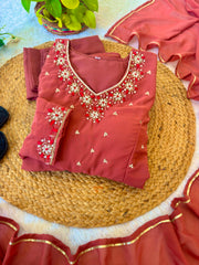 Party-wear Georgette Handwork Neck Sleeves Gown