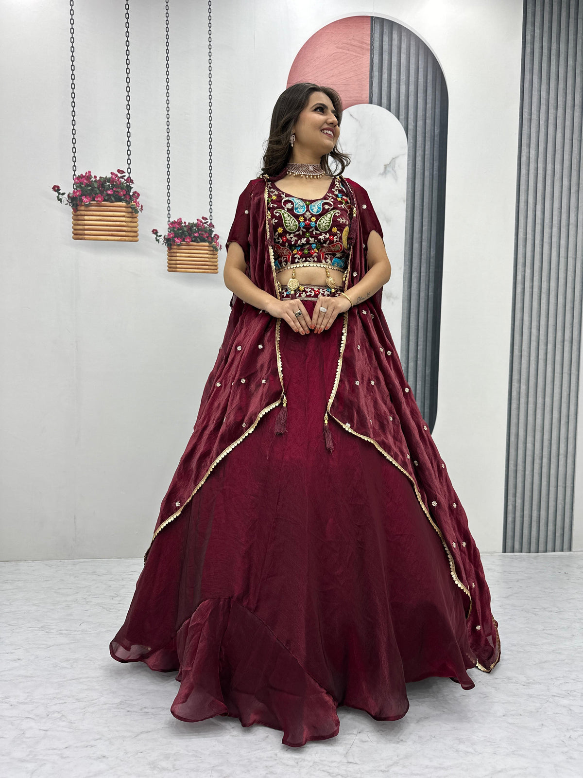 Beautiful Indo Western Fendy Heavy Embroidery Thread & Sequence Work Lehenga