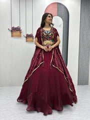 Beautiful Indo Western Fendy Heavy Embroidery Thread & Sequence Work Lehenga