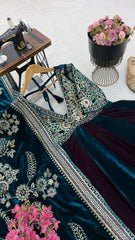 Rashmika Royal Velvet Embroidered Designer Gown With Dupatta