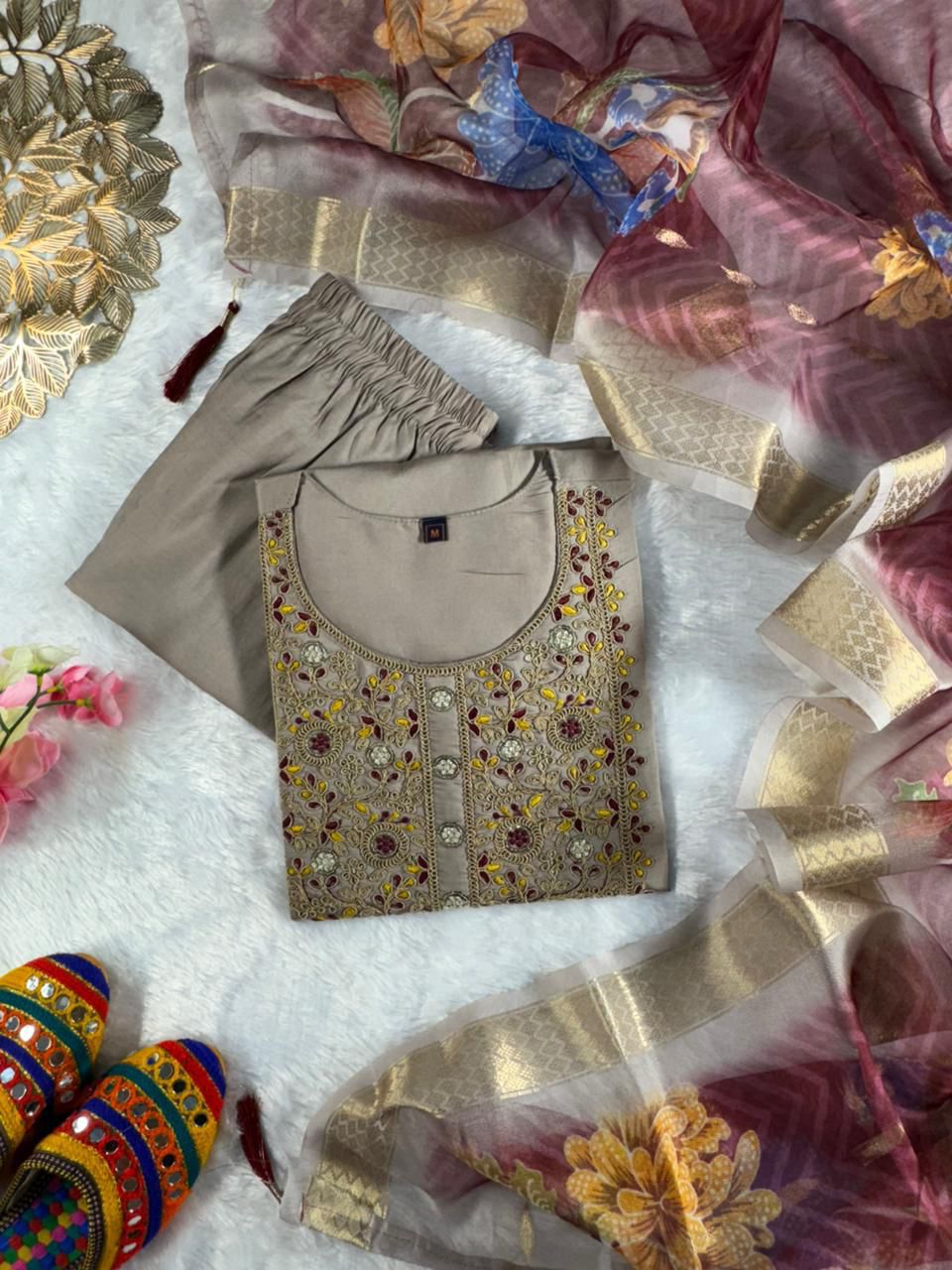 Beautiful Roman Silk Embroidery Sequence Work Dress