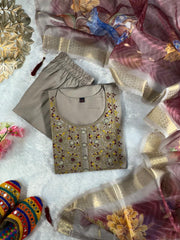 Beautiful Roman Silk Embroidery Sequence Work Dress