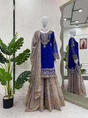 Party-wear Beautiful Designer Georgette Coding & Sequence With Pearl Work Sharara