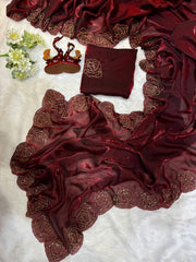 Party-wear Trending Pure Space Silk Hand-work Designer Saree